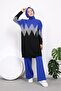 Women's - Modest Patterned Glittery Knitwear Tunic with Side Slits - 2
