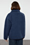 Winter Essentials Indigo Kalın Polar Fermuarlı Dik Yaka Cepli Örme Sweatshirt TWOAW24SW00071 - 5