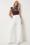 Women's Ecru Wide Leg Raised Thick Sweatpants Ow00052 - 2
