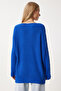 Women's Blue V-Neck Brioche Knit Oversized Knit Sweater ZA00059 - 8