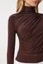Women's Brown Ruched Detail Mock Neck Sandy Blouse FF00135 - 4