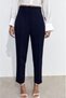 Women's Navy Blue Darted High Waist Fabric Trousers - 2