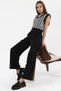 Women's Black Fabric Wide Leg Palazzo Trousers - 3