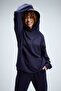 Women's Timeless Oversize Navy Blue Hoodie Sweatshirt - 2