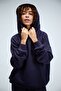 Women's Timeless Oversize Navy Blue Hoodie Sweatshirt - 6