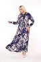 Women's Tie Collar Long Sleeve Patterned Viscose Combed Cotton Dress Suitable for Hijab - 3