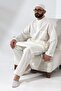 Men's Hajj and Umrah Outfit Two-Piece Top and Bottom Afghan Suit Cream - 7