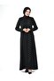 Black One-Piece Zippered Tie-Up Stone Detailed Hijab Ferace 24209