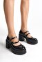 Ciza Black Patent Leather Mary Jane High Platform Heeled Double Strap Shoes - 3