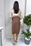 Brown Faux Leather Skirt Blouse Dress - 4