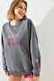 Women's Smoked Three Thread Shaded Heart Printed Sweatshirt 40951011 - 6