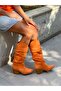 Terry Orange Orange Calfskin Suede Gusseted Dallas Boots - 7