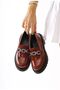 Lucin Claret Red Crocodile Patterned Loafers with Chain Buckle Detail - 3