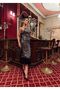 Women's Silver Imported Sequin Fabric Lined Special Design Dress with Feather Detail and Back Slit - 6