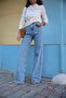Gold Ikon 90S - Light Blue, Snow Lycra, High Waist Palazzo Loose Jeans - 2