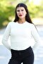 Women's Beige Corded Crop Knit Sweater Short Model Acrylic Fabric Ribbed - 3122 - 2