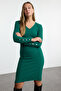 Green Midi Knitwear Basic V-Neck Dress Twoaw25El00048 - 2