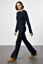 Navy Blue Crop Sweater-Pants Knitwear Bottom - Top Set Twoaw25Au00038 - 2