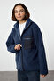 Winter Essentials Indigo Kalın Polar Fermuarlı Dik Yaka Cepli Örme Sweatshirt TWOAW24SW00071