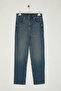 Lacivert Eskitme Efectli Baggy/90's Straight Fit Jeans Bol Kot Pantolon TMNSS24JE00012 - 5