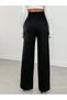 Women's Black Extra High Waist Wool Palazzo Pants - 2