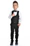 Sport Cut Boy's Wedding Suit with Vest Dark Black - 2