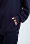 Women's Timeless Oversize Navy Blue Hoodie Sweatshirt - 3