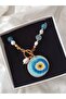 Polymer Clay Evil Eye Bead End Real Pearl Blue Agate Natural Stone Necklace Valentine's Mother's Day Gift - 2