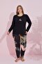 Black Multi-Colored Cotton Curve Large Size Oversize Knitted Pajamas Set 24240733 - 2