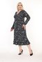 Women's Plus Size Printed Double-Breasted Long Sleeve Skirt with Ruffles Seasonal Dress - 2