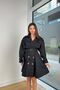 Batwing Sleeve Gabardine Fabric Long Lined Thick Loose Trench Coat with Belt