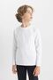Boy's Crew Neck Basic Plain White Long Sleeve School T-Shirt K1686A624Au - 3