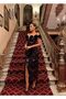 Women's Burgundy Sequined Fabric Lined Special Design Dress with Rose and Slit Detail
