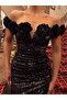 Black Sequined and Rose Detailed Special Design Dress - Lined - 3