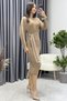 Women's Knitwear Belted Long Sleeve Pencil Dress Beige, Khaki