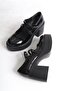 Ciza Black Patent Leather Mary Jane High Platform Heeled Double Strap Shoes - 2
