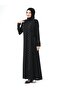 Black One-Piece Zippered Tie-Up Stone Detailed Hijab Ferace 24209 - 3