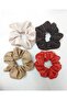 Standard Size Scrunchie 4-Piece Bagel Buckle Made of Faux Leather, Chanel, and Satin Fabric - 4