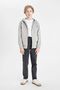 Boy's Basic Gray Hooded School Cardigan with Zipper Pockets T7468A624Au - 2