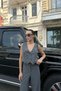 Women's Buttoned Striped Crop Short Vest Palazzo Wide Leg Pants Loose Fit Two Piece Set - 2