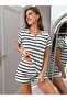 Women's White Striped Pajama Shorts T-Shirt Pajama Set - 4