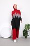 Women's - Modest Patterned Glittery Knitwear Tunic with Side Slits - 5