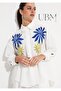 Women's Shirt - Embroidery Embroidered - Folded Sleeves - Loose Cut - Woven Linen - 2