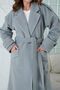 Women's Double Breasted Jacket Lapel Belted Long Sleeve Off Shoulder Lined Midi Length Gray Coat 9002 - 4