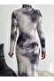 Sandy Turtleneck Digital Printed Long Dress - Gather Detailed, Long Sleeve - 5