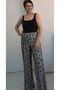 Black Cream Patterned Elastic Waist Wide Leg Combed Cotton Viscose Trouser Skirt - 5