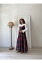 Long Coffee-Burgundy Plaid Gilet Collar White Blouse Set (Gilet-Bluz) - 2