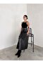 Black Belted Pleated Comfortable Fit Lycra Leather Skirt - 2