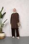 Women's Modest Side Line Patterned Silvery Knitwear Tunic Pants 2-Piece Bottom-Top Set - 6