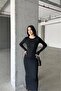 Long Sleeve Crew Neck Slim Fit Diver Maxi Dress